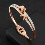 Women Cubic Zirconia Enamelled Butterfly Bangle-Style Bracelet